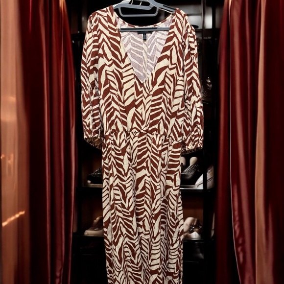 Eloquii Brown and Cream Linen Zebra Print Midi Dress Size 24 - Picture 3 of 8